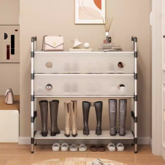 门口鞋架家用室内多层防尘 红色 三层